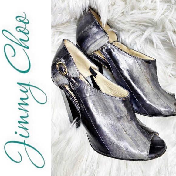 JIMMY CHOO Keira Gray Eel Skin Heeled Bootie, Size 36.5 - Picture 8 of 8